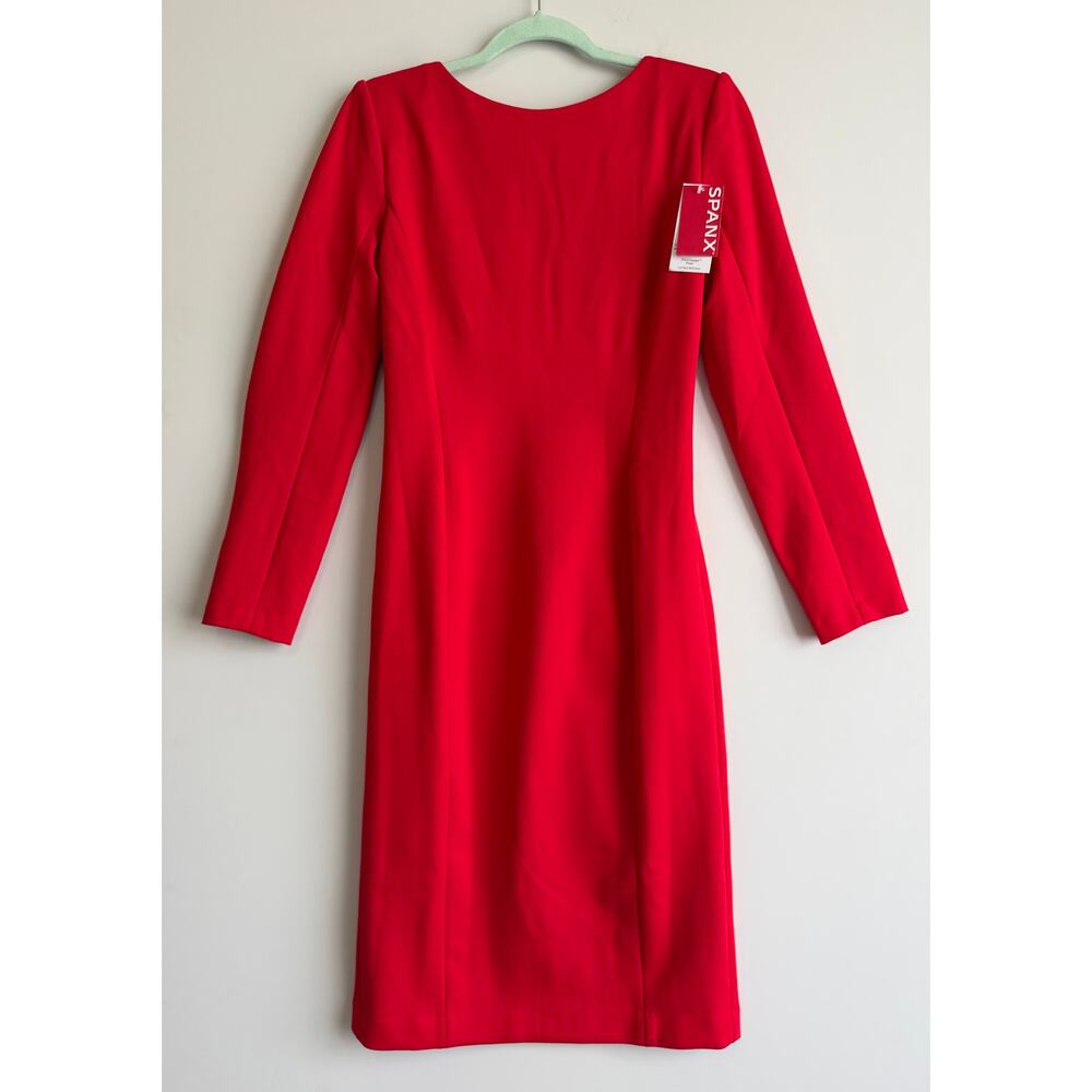 Spanx Ponte Low-Back Long Sleeve Midi Dress Red Small Office Career Professional - Picture 7 of 16